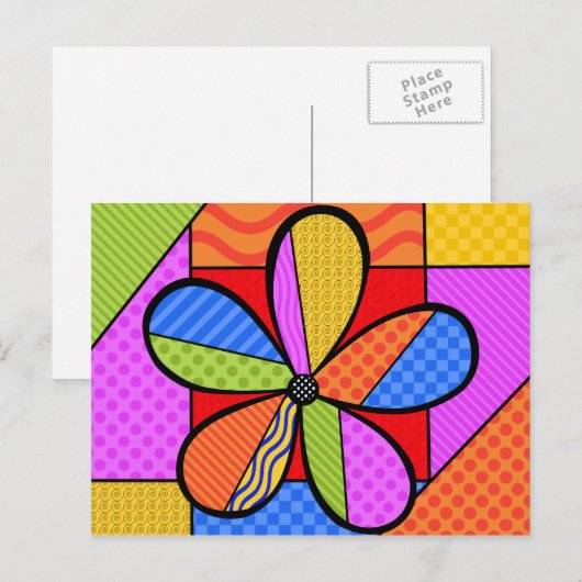 Whimsical Cubism Flower Briefkaart with Background (Voorkant / Achterkant)