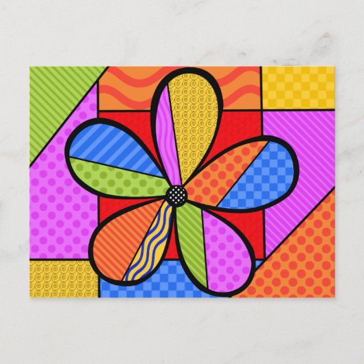 Whimsical Cubism Flower Briefkaart with Background (Voorkant)