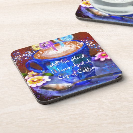 Whimsical Cup of Coffee Floral Personalized Bier Onderzetter (Linkerzijde)