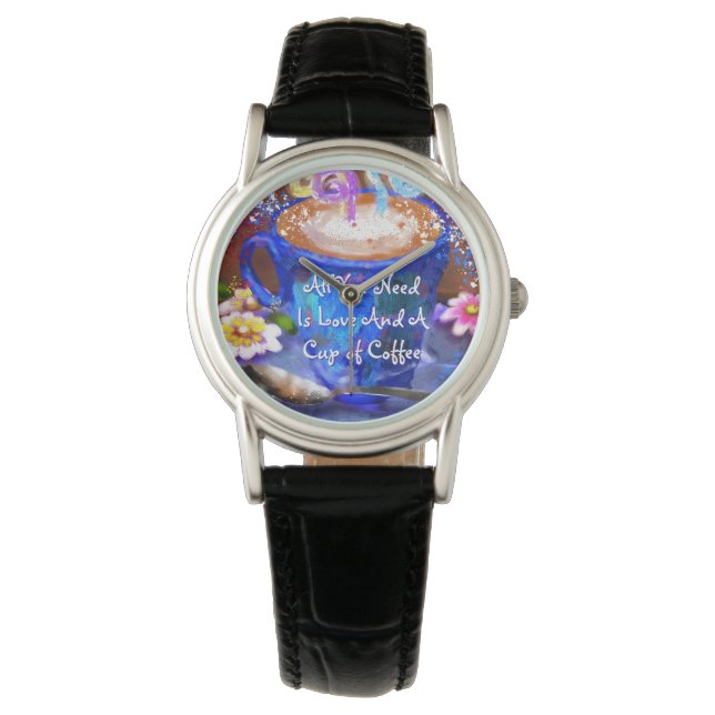 Whimsical Cup of Coffee Floral Personalized Horloge (Voorkant)