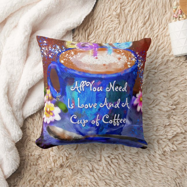 Whimsical Cup of Coffee Floral Personalized Kussen (Deken)