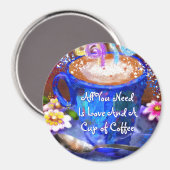 Whimsical Cup of Coffee Floral Personalized Magneet (Voorkant / Achterkant)