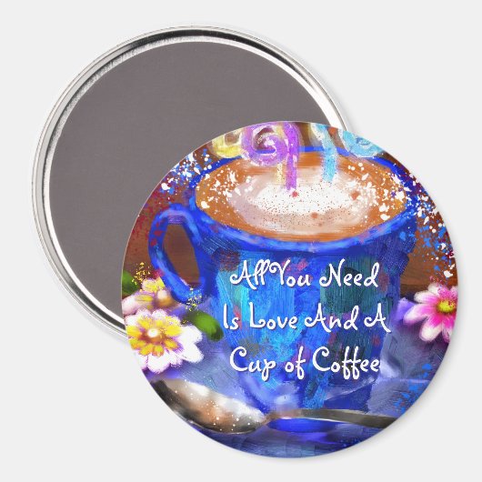 Whimsical Cup of Coffee Floral Personalized Magneet (Voorkant / Achterkant)