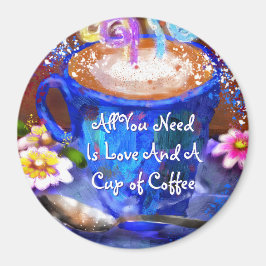 Whimsical Cup of Coffee Floral Personalized Magneet