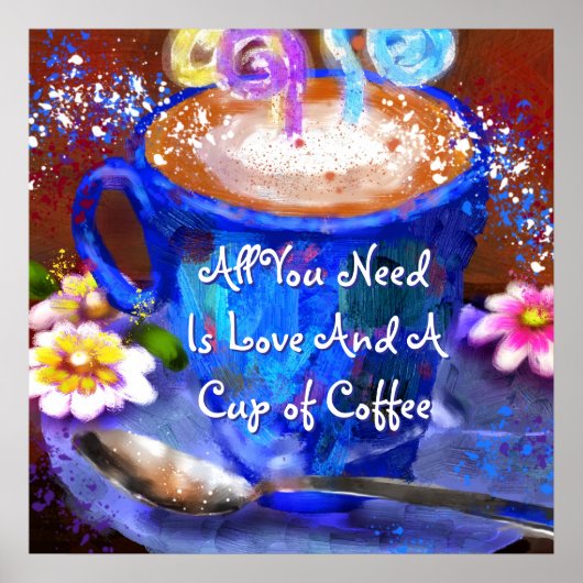 Whimsical Cup of Coffee Floral Personalized Poster (Voorkant)