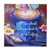 Whimsical Cup of Coffee Floral Personalized Tegeltje (Voorkant)