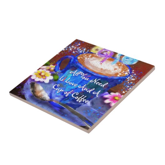 Whimsical Cup of Coffee Floral Personalized Tegeltje (Zijkant)