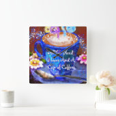 Whimsical Cup of Coffee Floral Personalized Vierkante Klok (Huis)