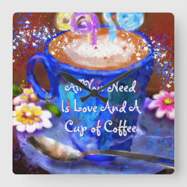Whimsical Cup of Coffee Floral Personalized Vierkante Klok