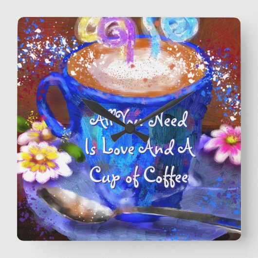 Whimsical Cup of Coffee Floral Personalized Vierkante Klok (Voorkant)
