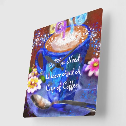 Whimsical Cup of Coffee Floral Personalized Vierkante Klok (Hoek)