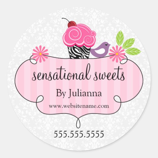 Whimsical Cupcake Bakery Packaging Ronde Sticker (Voorkant)