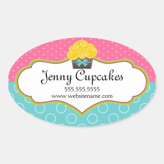 Whimsical Cupcake Bakery-zegels Ovale Sticker (Voorkant)