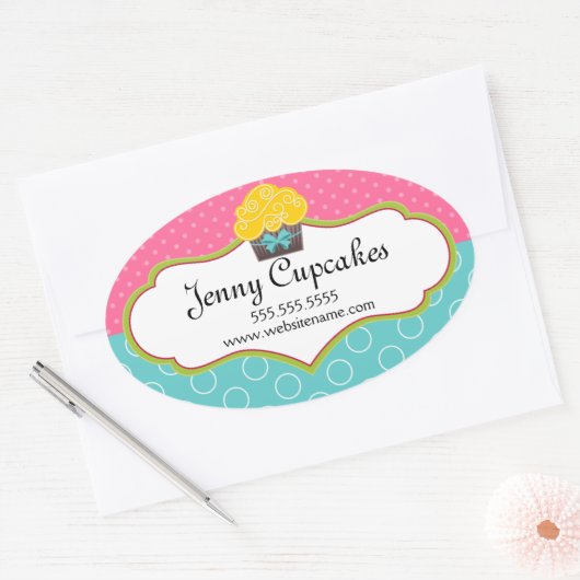 Whimsical Cupcake Bakery-zegels Ovale Sticker (Envelop)