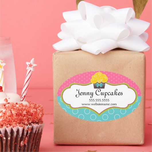 Whimsical Cupcake Bakery-zegels Ovale Sticker (Feest)