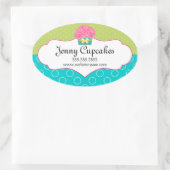 Whimsical Cupcake Bakkerij Box Seal Ovale Sticker (Tas)