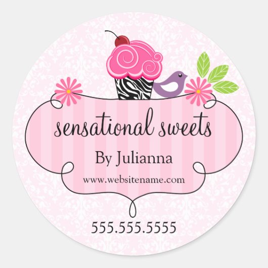 Whimsical Cupcake Bakkerij Verpakking Klassieke Ro Ronde Sticker (Voorkant)