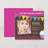 Whimsical Cupcake Birthday Party Invitation Kaart (Voorkant / Achterkant)