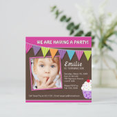 Whimsical Cupcake Birthday Party Invitation Kaart (Staand voorkant)
