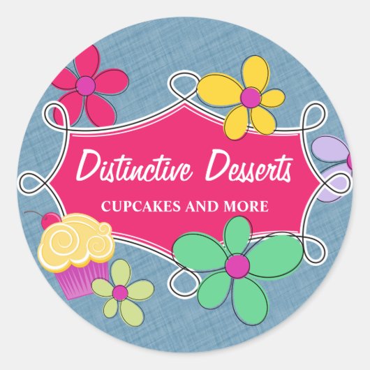 Whimsical Cupcake Bloemen Bakdoos Seals Ronde Sticker (Voorkant)