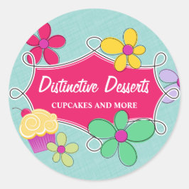 Whimsical Cupcake Bloemen Bakdoos Seals Ronde Sticker