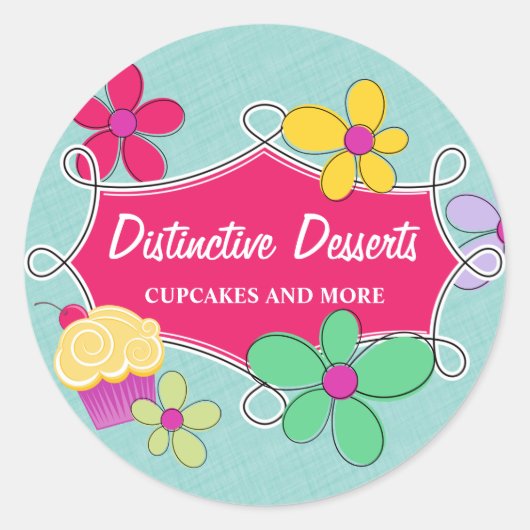 Whimsical Cupcake Bloemen Bakdoos Seals Ronde Sticker (Voorkant)