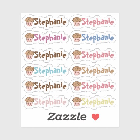 Whimsical Cupcake Naam Vinyl Stickers - Set van 12 (Vel)