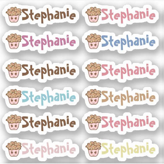 Whimsical Cupcake Naam Vinyl Stickers - Set van 12 (Voorkant)