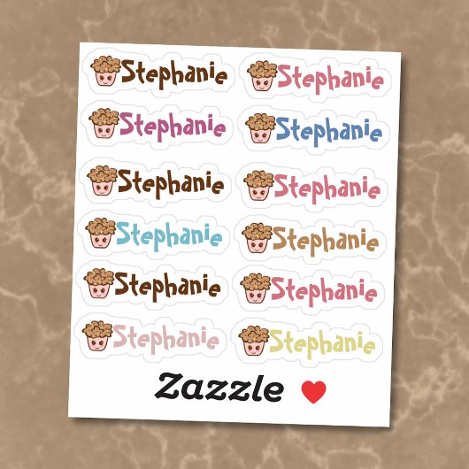 Whimsical Cupcake Naam Vinyl Stickers - Set van 12