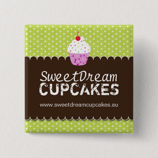 WHIMSICAL CUPCAKE PIN VIERKANTE BUTTON 5,1 CM (Voorkant)