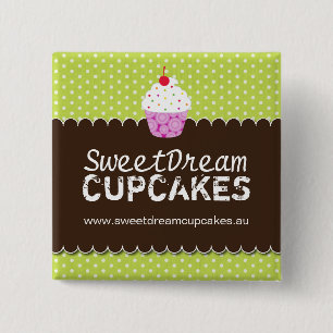 WHIMSICAL CUPCAKE PIN VIERKANTE BUTTON 5,1 CM