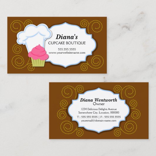 Whimsical Cupcake & Swirls Bakery Visitekaartje (Voorkant / Achterkant)