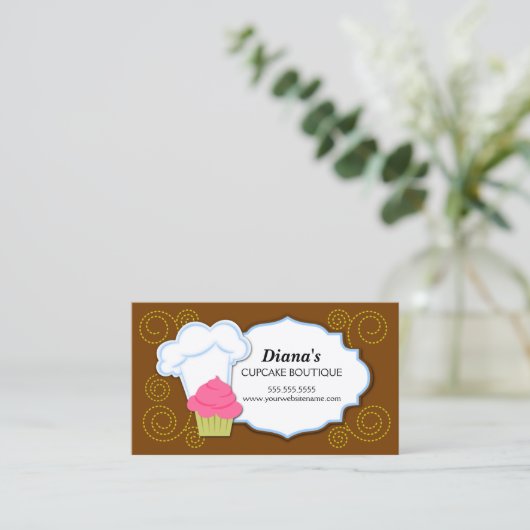 Whimsical Cupcake & Swirls Bakery Visitekaartje (Staand voorkant)