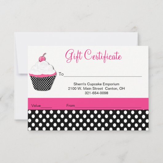 Whimsical CupcakeBakery Business Gift Certificate (Voorkant)