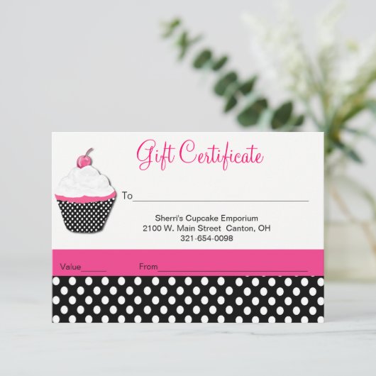 Whimsical CupcakeBakery Business Gift Certificate (Staand voorkant)