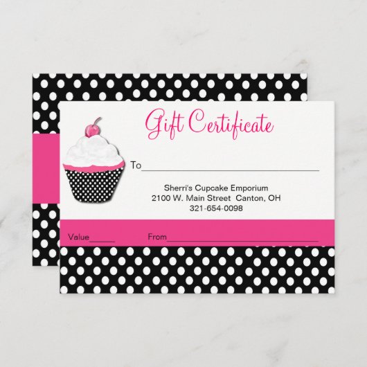 Whimsical CupcakeBakery Business Gift Certificate (Voorkant / Achterkant)