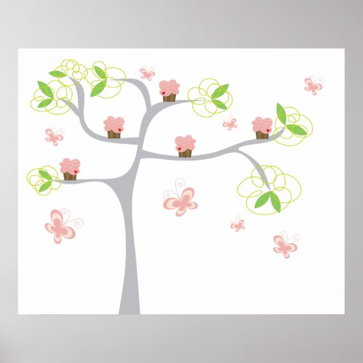 Whimsical Cupcakes Tree Butterflies Poster (Voorkant)