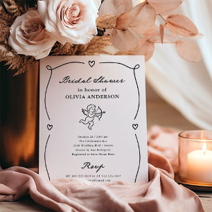 Whimsical Cupid Bruiloft in zwart en wit Kaart
