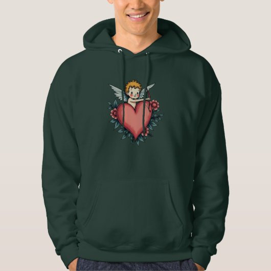 Whimsical Cupid Heart – Tattoo Design Hoodie (Voorkant)