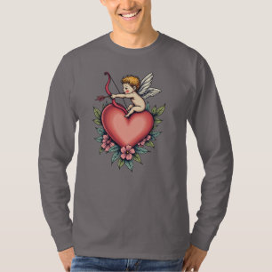Whimsical Cupid Heart- Tattoo Design Sleeve T-shirt