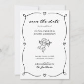 Whimsical Cupid | Romantische foto en QR-code Save The Date (Voorkant)