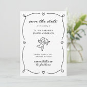 Whimsical Cupid | Romantische foto en QR-code Save The Date (Staand voorkant)