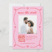 Whimsical Cupid | Roze en Rood Foto en QR-code Save The Date (Achterkant)