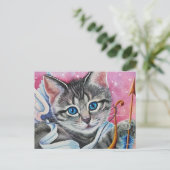 Whimsical Cupid Tabby Kitty Cat Waterverf Art Briefkaart (Staand voorkant)