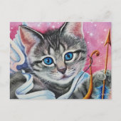 Whimsical Cupid Tabby Kitty Cat Waterverf Art Briefkaart (Voorkant)