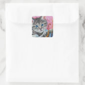 Whimsical Cupid Tabby Kitty Cat Waterverf Art Vierkante Sticker (Tas)