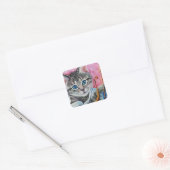 Whimsical Cupid Tabby Kitty Cat Waterverf Art Vierkante Sticker (Envelop)