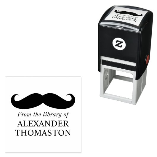 Whimsical Curly Mustache Silhouet Bibliotheek Boek Zelfinktende Stempel (In situ)