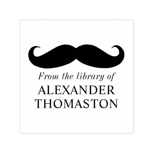 Whimsical Curly Mustache Silhouet Bibliotheek Boek Zelfinktende Stempel (Design)