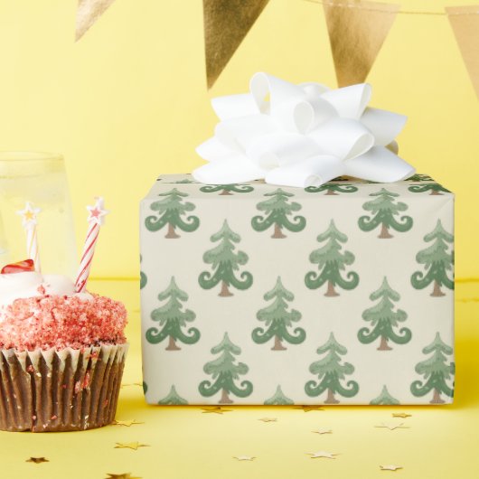 Whimsical Curvy Christmas Tree Pattern Cadeaupapier (Verjaardagsfeest)